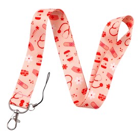 BKBKAAK Pink Medical Lanyards for ID Badges for Nurses – Retractable Reel Clip with ID Name Tag Holder with Stethoscope & Nurse Cap Pattern, Cute Aesthetic Accessories for Women, Girls, Doctor