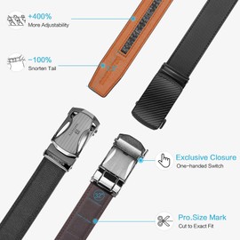 Belts Men,BOSTANTEN Leather Belts For Men Ratchet Dress Belt With Automatic Sliding Buckle 2 Pack in Gift Box Black