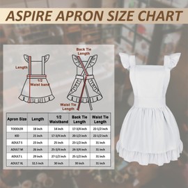 aspire White Apron with Ruffles Retro Serving Apron for Kitchen Restaurant, White