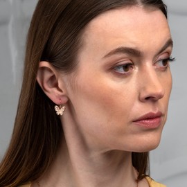 Zavana Butterfly Earrings, Dainty Dangle Earrings with Butterfly Charm, Earrings for Women and Teen Girls, Cute Jewelry for Women and Girls, Brass