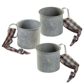 Factory Direct Craft Pack of 3 Small Primitive Tin Cup Ornaments - Rustic Weathered Metal Measuring Cups for Farmhouse Decorating and Baking Gifts (2" diam x 1-1/2" H)