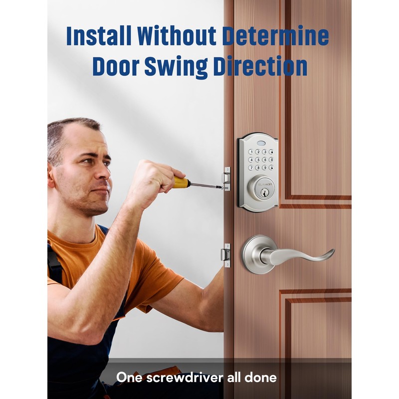 ELAMOR M19 Keyless Entry Door Lock with 2 Lever Handles,