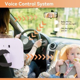 Moruedtu Baby Car Mirror with Lights & Voice Control, Wide Crystal Clear View for Rear Facing Infant,3 Color Light &Dimmable Shatterproof Infant Car Seat Mirror for Every Parent(White)