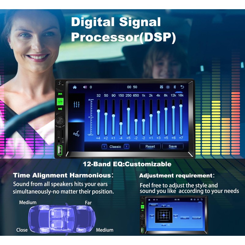 Double Din Car Stereo with Type-C Changer Wireless Car Stereo