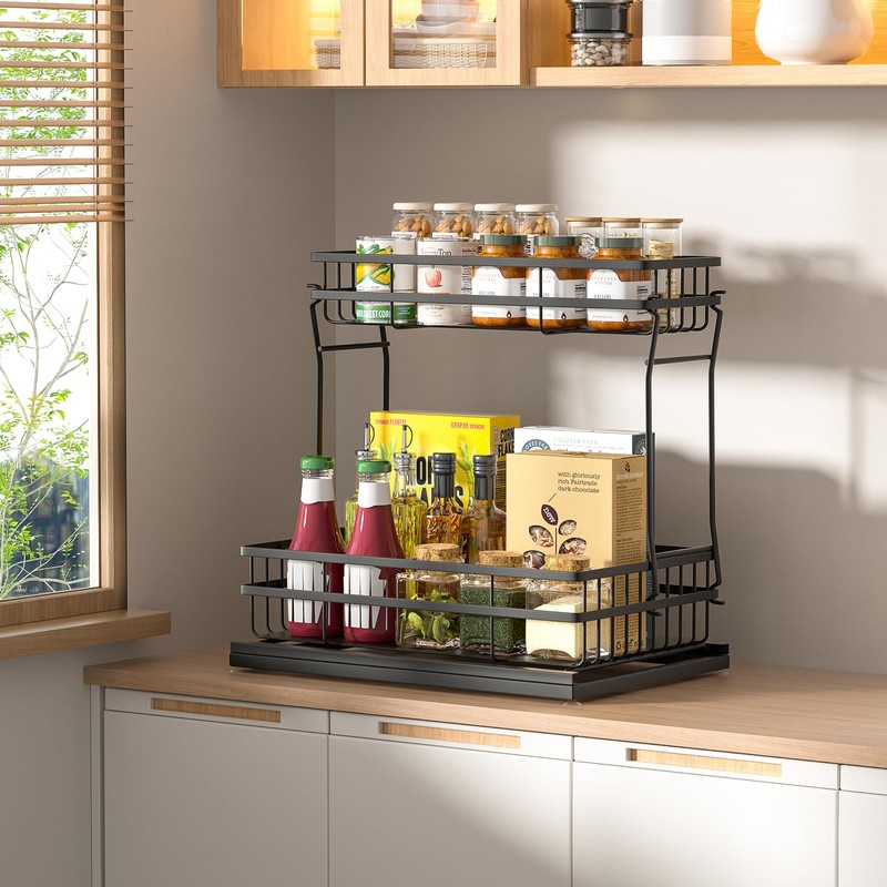 Zufudo 2 Pack Under Sink Organizers and Storage, 2 Tier