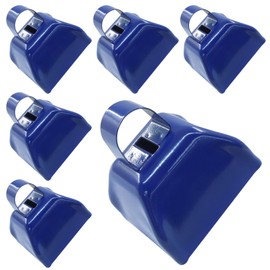 suiwotin 6 Pack Metal Cowbells with Handle, 3 Inch Loud Noise Makers for Sporting Events, Football Games, Weddings & Celebrations - Steel Cow Bell for Cheering, Parties, Ranch (Blue)