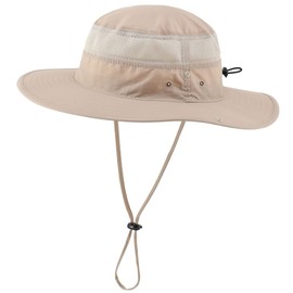 Connectile Unisex Outdoor Mesh Safari Hat, Solid, Wide Brim, UV Protection, Sun Protection, Fishing Cap, light khaki