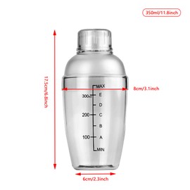 FEOOWV 1Pc Plastic Cocktail Shaker with Scale and Strainer Top, Clear Plastic Cocktail Shaker Bottle Wine Mixer Bottle Cocktail Tea Measuring Jigger for Bar Party Home Use (350ml/12oz)