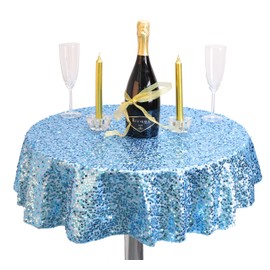 Christmas Concepts® Baby Blue Sequin Round Table Cloth - 36 Inches - Baby Showers, Christenings, 1st Birthday Parties - Boys Party Decorations