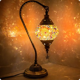 Yarra-Decor Turkish Moroccan Lamp with Bronze Base 3 Color Options Handmade Swan Neck Tiffany Mosaic Glass Bedside Lamps for Bedroom (LED Bulb Included)(4)