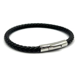 KAROO EARTH JEWELLERY Mens Black Leather Bracelet With Strong Stainless Steel Trigger style Rocker Clasp - Genuine Leather | 5mm Braided Leather Men's Premium Bracelet (19cm)
