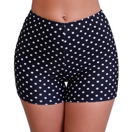 Halcurt Women's 3" High Waisted Swim Board Shorts Tankini Bottoms Boyshorts Beach Swimsuit Black Polka Dot S