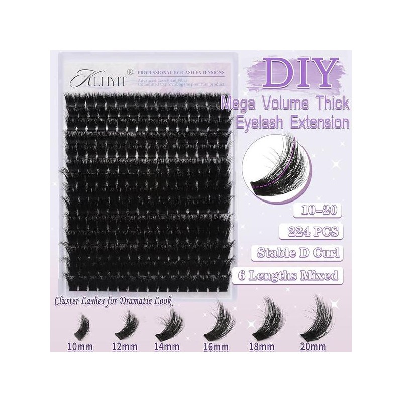 KLHYIT 200D 속눈썹 클러스터 12-20mm 두꺼운 볼륨 224pcs 밍크 인조
