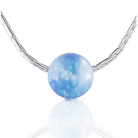 Blue Opal Necklace For Women Sterling Silver Round Cut Birthstone Pendant Necklace 925 Dainty Blue Opal Necklace (Silver, Blue Opal)