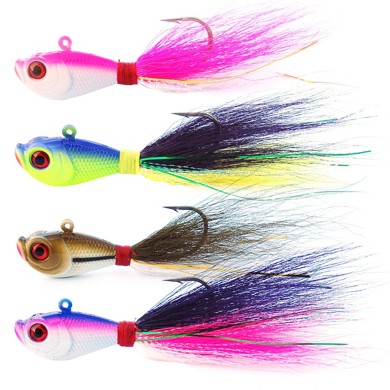 AGOOL 4pcs Bucktail Jig Saltwater Fishing Lures Fluke Fishing Lure