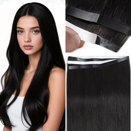 Anrosa Long Weft Tape in Hair Extensions 16 Inch Wide Human Hair Tape in Extensions Invisible Silky DIY Hair 50g Natural Color