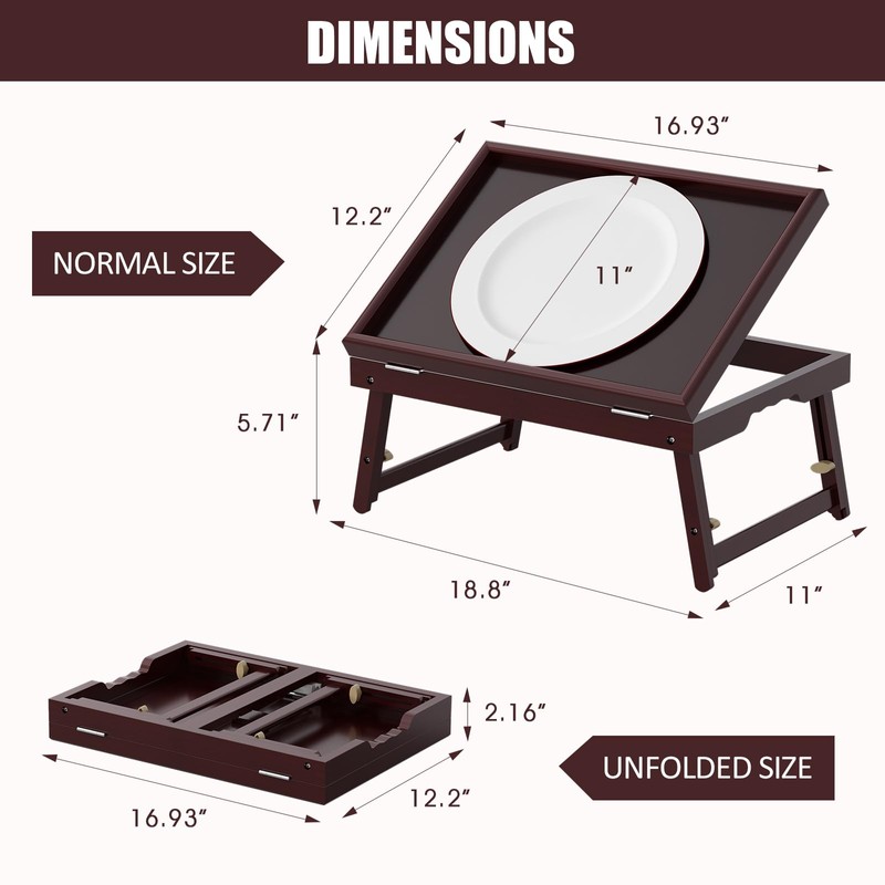 Bamboo Adjustable & Foldable Bed Tray Table with Ergonomic Handle,