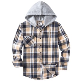 Mens Flannel Hoodie Shirts Long Sleeve Fashion Plaid Jackets Button Down Shirts with Pocket