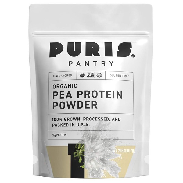 PURIS® Organic Pea Protein Powder, 100% Grown, Processed and Packed in USA, Protein Powder Plant Based, 2 LB Unflavored, Organic, Vegan, Gluten Free, Dairy Free, Non GMO, Plant Protein Powder, Keto
