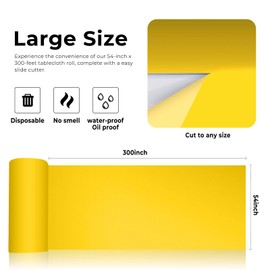 CC-SLZP Plastic Table Cloth,300 Feet X 54 Inch Plastic Table Cover Roll Premium Disposable Tablecloth for Picnic, Party, Banquet, Birthday, Wedding, Anniversary (Yellow)