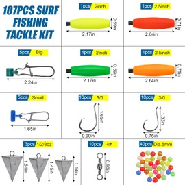 107pcs Catfishing Tackle Making Kit Catfish Rig Surf Fishing Fish Finder Rigs Santee Cooper Rigs with Catfish Floats Circle Hooks Egg Sinker Rigs Swivels Pyrmids Sinker Weights Sinker Slides