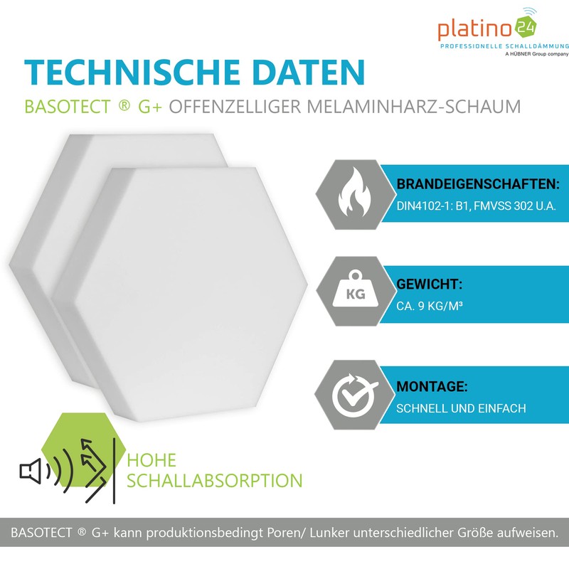 platino24 3D Sound Absorber Set Hexagon Basotect G+ 8 Elements