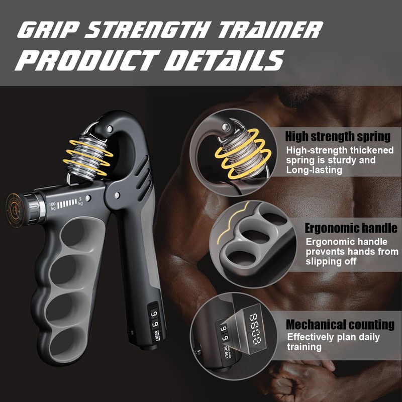 Takzop Grip Strength Trainer, Adjustable Forearm Resistance from 11 lbs