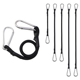 FOGAWA Pack of 6 Elastic Straps with Carabiner, Expander with Carabiner Hook in 3 Sizes, 30 cm, 60 cm, 80 cm, Black Latex Rubber Tensioner, 8 mm Tensioning Straps Strong for Camping, Garden