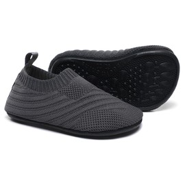 SLEVEL Comfort Toddler Slippers Lightweight Little Kids Indoor Non Slip Grip Around The House Floor Home Shoes for Boys Girls (SL20001AllGrey19)