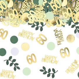 GoldRock Confetti 60th Birthday Decoration Large 2.5-5.5 cm, Decoration 60th Birthday Man Woman, Confetti Decoration 60th Birthday Woman, Table Decoration 60th Birthday Decoration Green Gold,