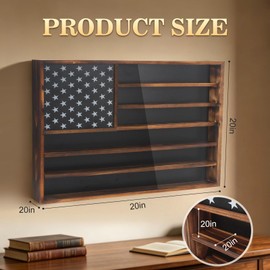 Challenge Coin Display Case,29.5" x 19.7" Wood Military Coin Holder Display with Anti-Dust UHD Acrylic Door,Removable Star Board & 2+3 Slot Partition Coin Display Stand for Collectors Veterans Gift