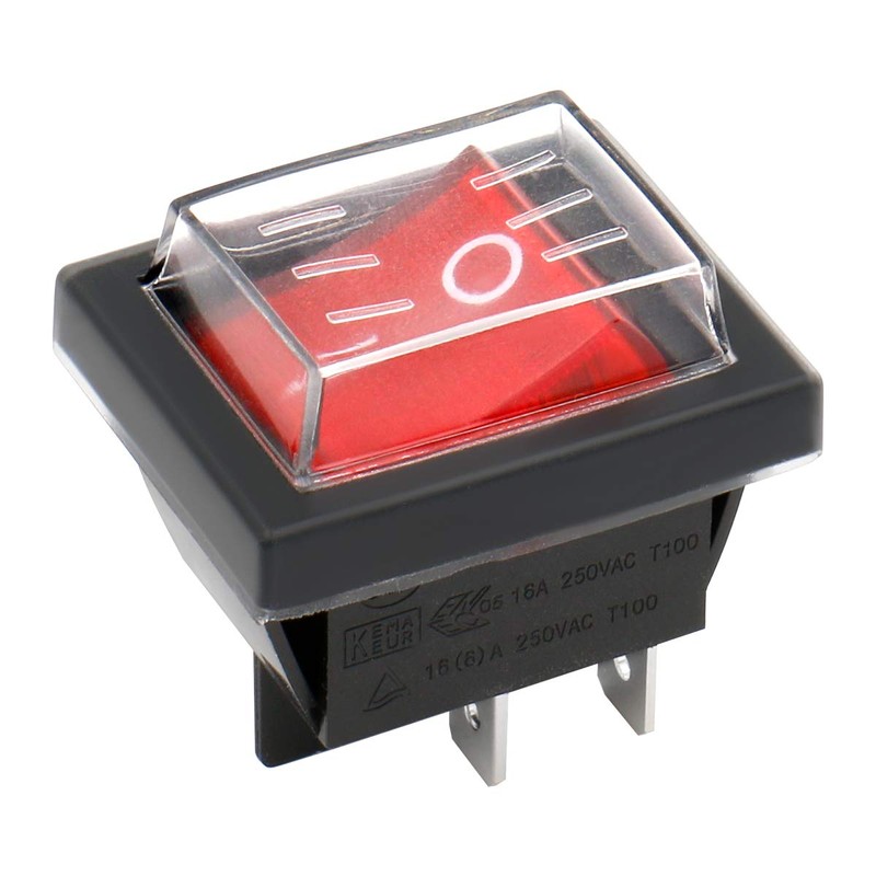 Heschen Rocker Switch ON-Off DPST 4 Terminals Red Light 16A
