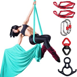 PRIORMAN Aerial Silks Set, Premium Ariel Yoga Hammock 9 Yards Aerial Silk, Low-Stretch Fabric, Yoga Starter Kit for Home, Aerial Rig for All Skill Levels - All Hardware Included (Turquoise)