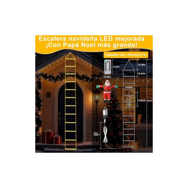 Luces Navideñas de Escalera 3M 240 LED con Santa Claus