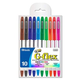 BAZIC Oil Gel Ink Pen, G-Flex Assorted 10 Color, 0.7 mm Medium Point, Soft Grip Smooth Writing, for Office School (10/Pack), 12-Packs