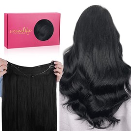 WENNALIFE Secret Hair Extensions Real Hair, 30 cm, 12 Inches 70 g Deep Black Remy Hair Extensions Real Hair Wire Hair Extensions Fish Line Invisible Wire Extensions Real Hair