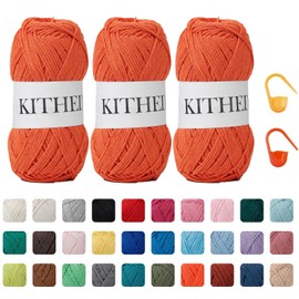 KITHED Cotton Yarn，10.5oz，526yard，3 Pack ，Soft Yarn for Crocheting and Knitting (39 Orange)