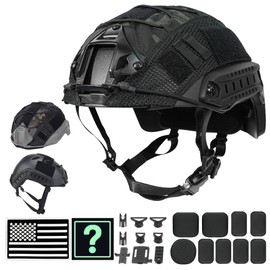 Airsoft Helmet, Fast PJ Type Tactical Paintball Helmet with Helmet Cover & Buffer Pads for Airsoft Paintball Cosplay Military Training Gift Black Large