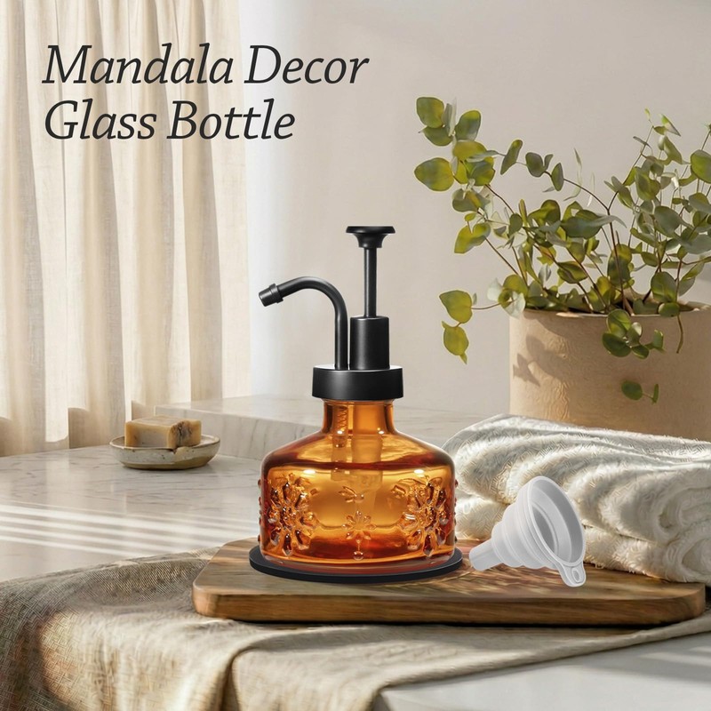 Amolliar 8 Oz Amber Glass Soap Dispenser with Rust-Proof Pump,1