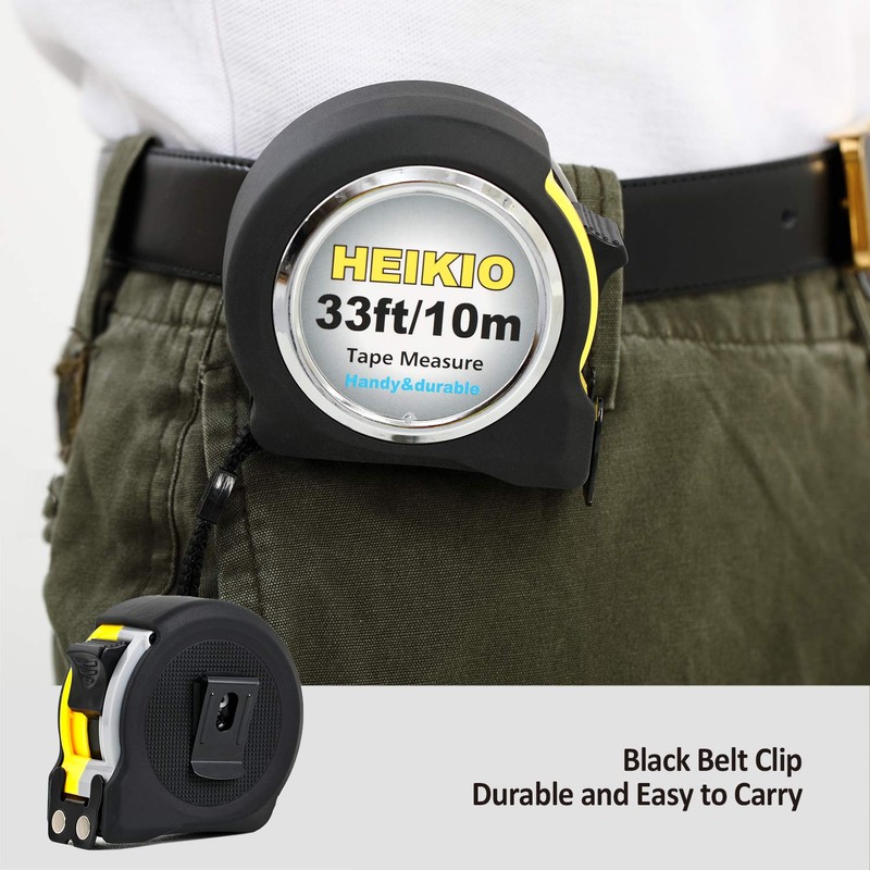 HEIKIO Tape Measure 10M (33FT), Double-Sided Metric and Inch Scale