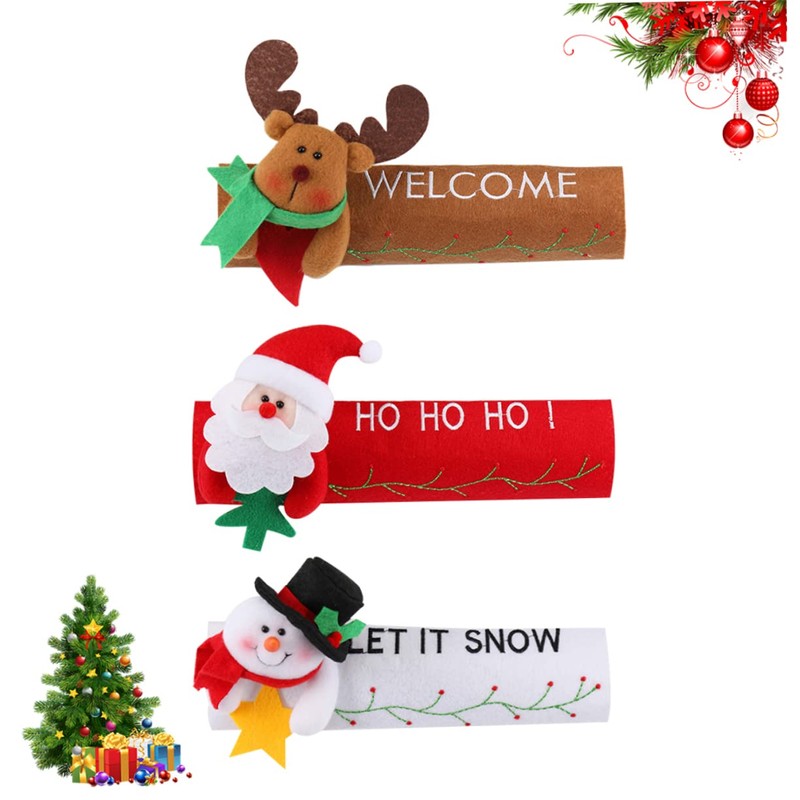 Gadpiparty 3-Piece Christmas Themed Refrigerator Handle Covers Fabric Door Handle