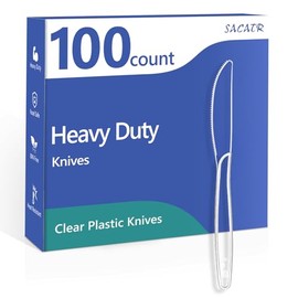 SACATR 100 Count Heavy Duty Plastic Knives Disposable, BPA-Free Clear Plastic Knives，Suitable for Party, Events and Everyday Use