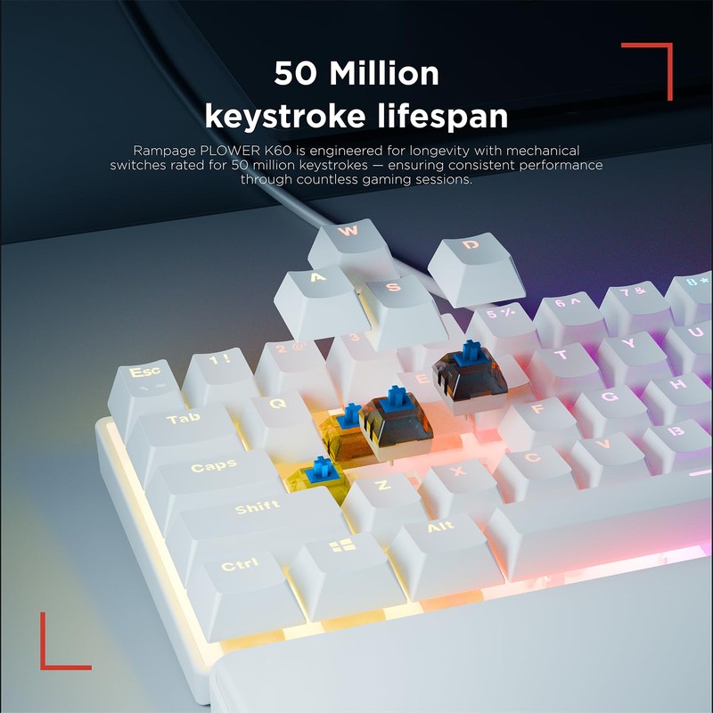 Rampage K60 Mechanical Gaming Keyboard – 62 Keys, Compact 60%