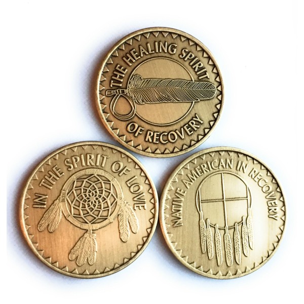 wendells Native American Set of 3 Bronze Medallions Healing Spirit Love Prayer Indian Medallion Chips