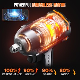 Litheli Cordless Impact Wrench, 1/2 Inch Hog Ring Brushless Impact Gun with 12,500 mAh Battery, Variable Speeds Impact Driver for Car Home, Charger not Included