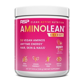 AminoLean Energy Powder - Clean Caffeine from Natural Green Tea, Pre Workout & Anytime Energy, Vegan, Zero Sugar - Flavour: Berry Elixir