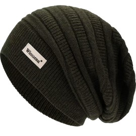 60% Cashmere Slouchy Beanie for Women, Lightweight Knit Beanie Hat for Winter and Fall, Soft Warm Winter Hats Wool Slouch Beanies for Ladies （Green）