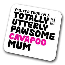 Cavapoo Coaster Pawsome Cavapoo Mum | Pet Present for Cavapoo Lover | Dog Mum Friend Joke Funny Gift Birthday Christmas, Hardboard Coaster