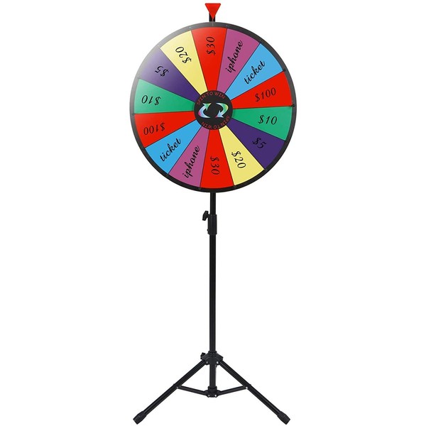 Smartxchoices 24" Prize Spinning Wheel with Stand Dry Erase Marker & Eraser Height Adjustable 14 Slots Color Fortune Awarding Games for Carnival Casino Trade Show