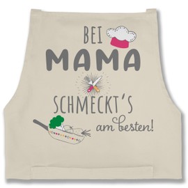 Shirtracer - Apron - Women's 1 - Cooking Apron with Mama schmeckts am Besten I Cooking Apron Gift Mum I Best Mum Cooking Apron I Kitchen Apron Mum I Gift Mum Christmas I Mum Gift, 6 natural white
